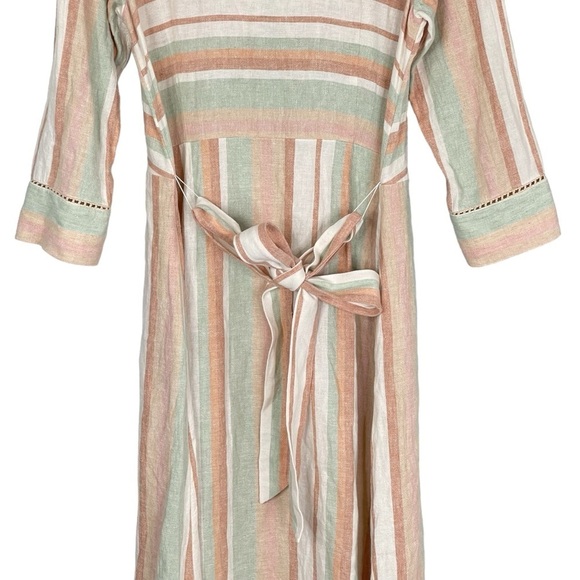 Soft Surroundings Arcata Maxi Dress TALL Medium Stripe Linen Rayon 3/4 Sleeve - Picture 7 of 10